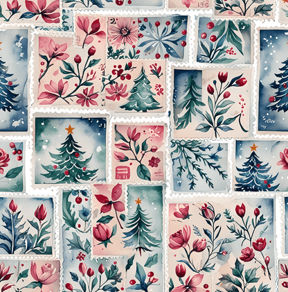Flora & First - Class Festivities – Botanical Holiday Stamp Wrapping Paper