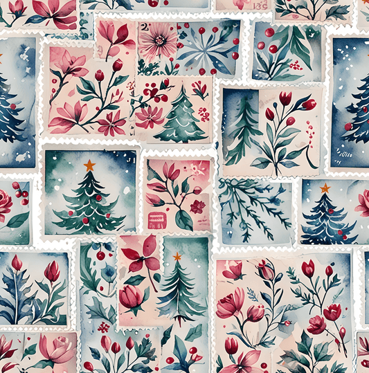 Flora & First - Class Festivities – Botanical Holiday Stamp Wrapping Paper