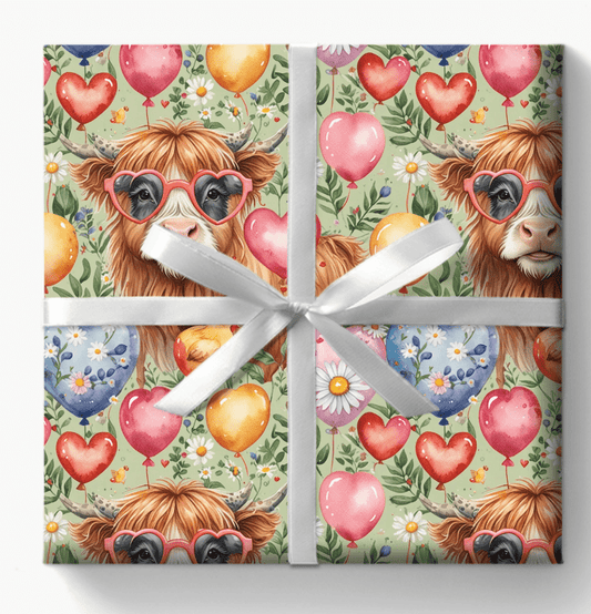 Gift Wrap - Unique Green Highland Cow Design