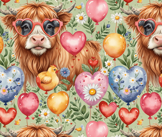 Gift Wrap - Unique Green Highland Cow Design