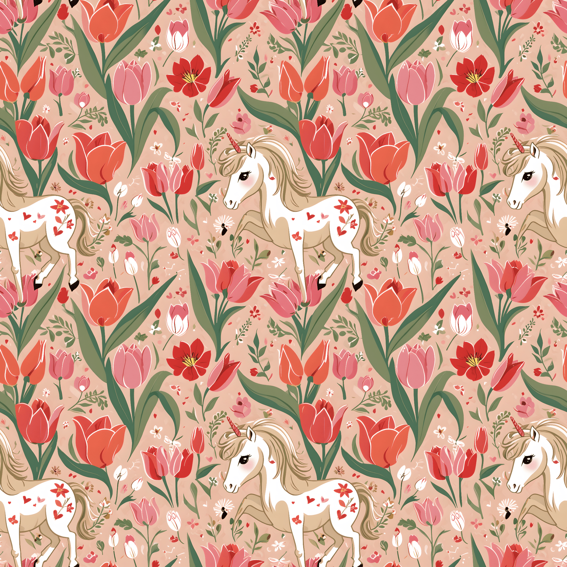 Playful Ponies and Tulips Romantic Gift Wrap
