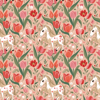 Playful Ponies and Tulips Romantic Gift Wrap