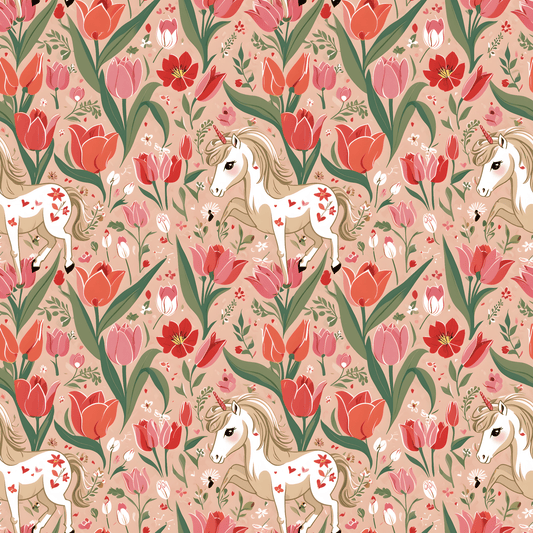 Playful Ponies and Tulips Romantic Gift Wrap