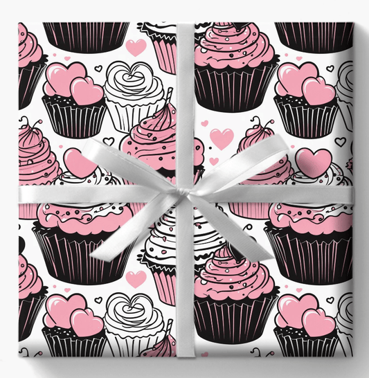 Whimsical Black, Pink, and White Dessert Pattern Wrapping Paper