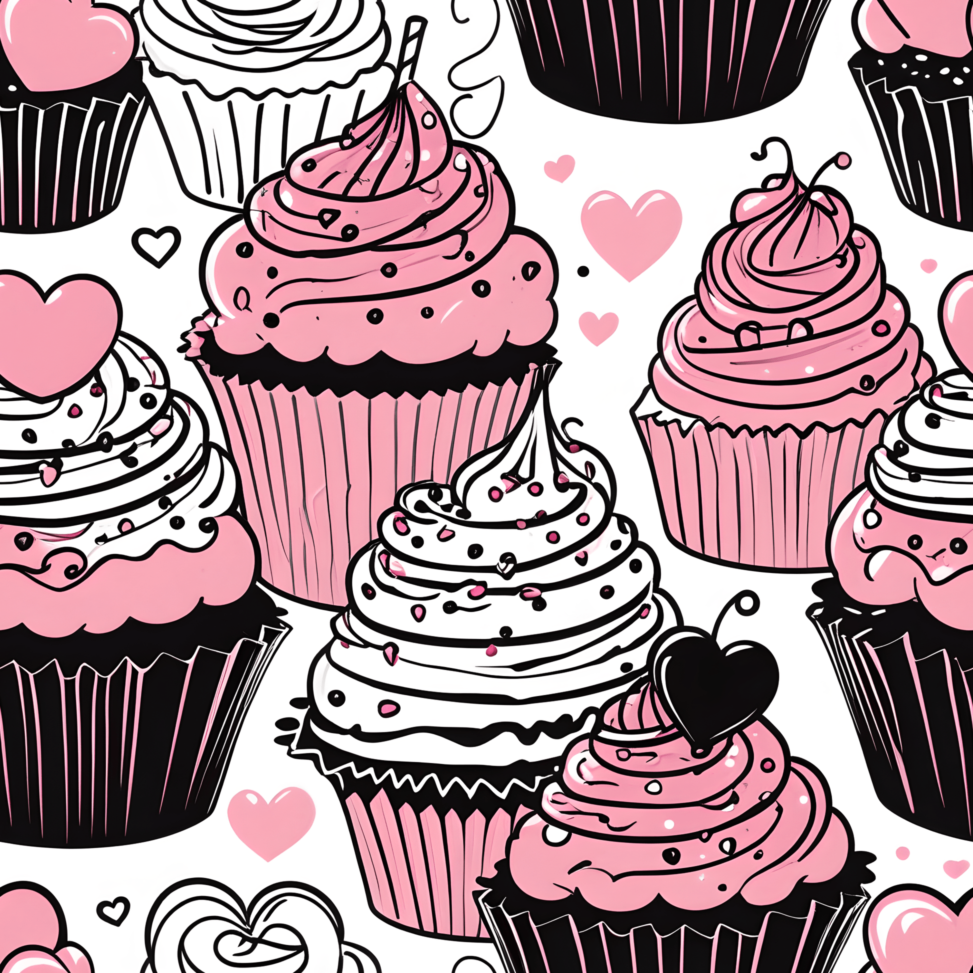 Whimsical Black, Pink, and White Dessert Pattern Wrapping Paper