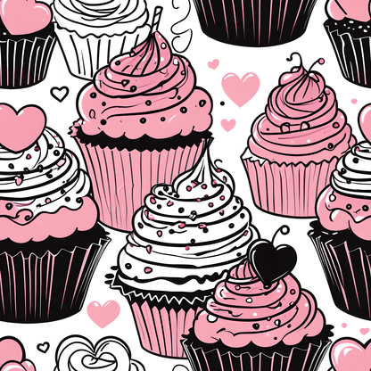 Whimsical Black, Pink, and White Dessert Pattern Wrapping Paper