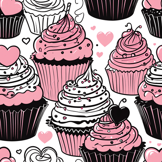 Whimsical Black, Pink, and White Dessert Pattern Wrapping Paper