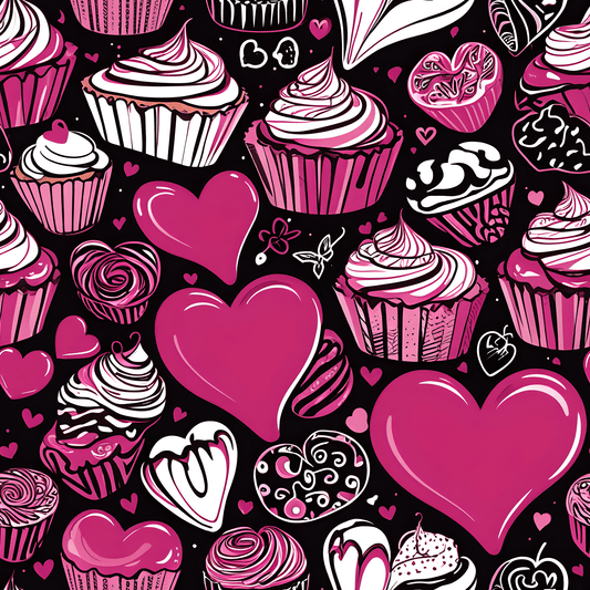 Pink and White Cupcakes and Hearts Valentine Gift Paper