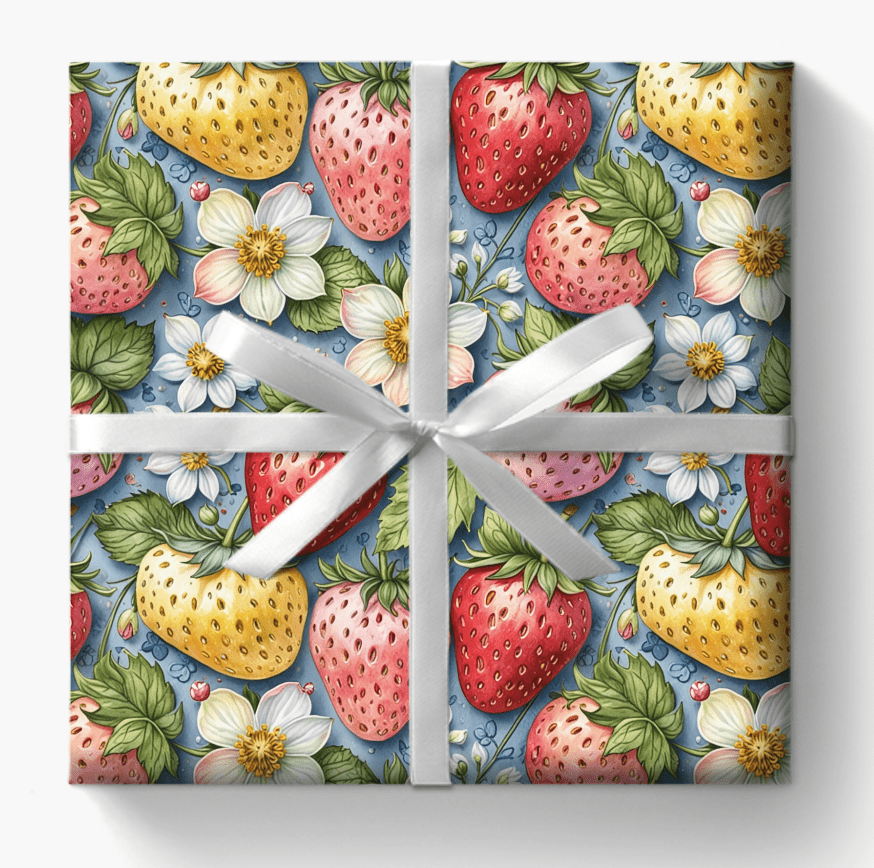 Pastel Berry Bliss Gift Wrap Set - Strawberry Design