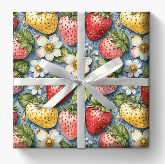 Pastel Berry Bliss Gift Wrap Set - Strawberry Design