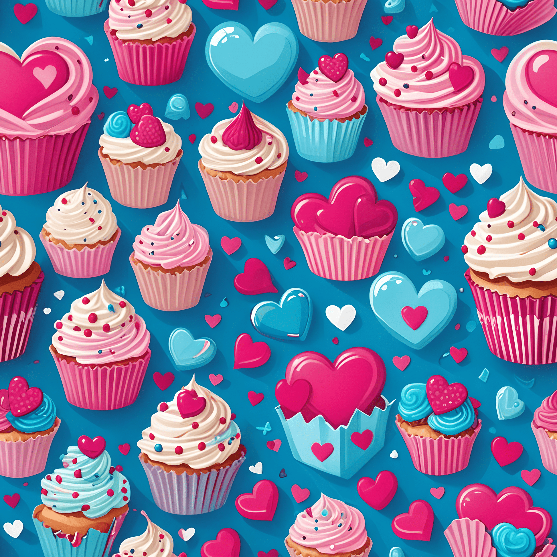 Hearts, Cupcakes, Hot Pink and Blue Valentine Gift Paper