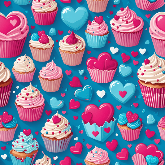 Hearts, Cupcakes, Hot Pink and Blue Valentine Gift Paper