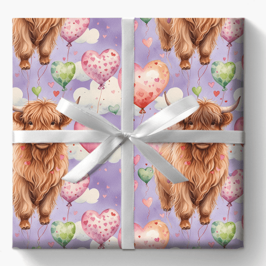Wrapping Paper: Purple Valentine's Day Highland Cow
