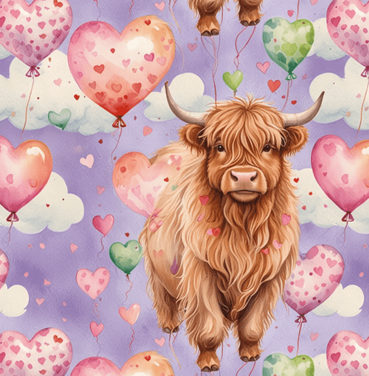 Wrapping Paper: Purple Valentine's Day Highland Cow