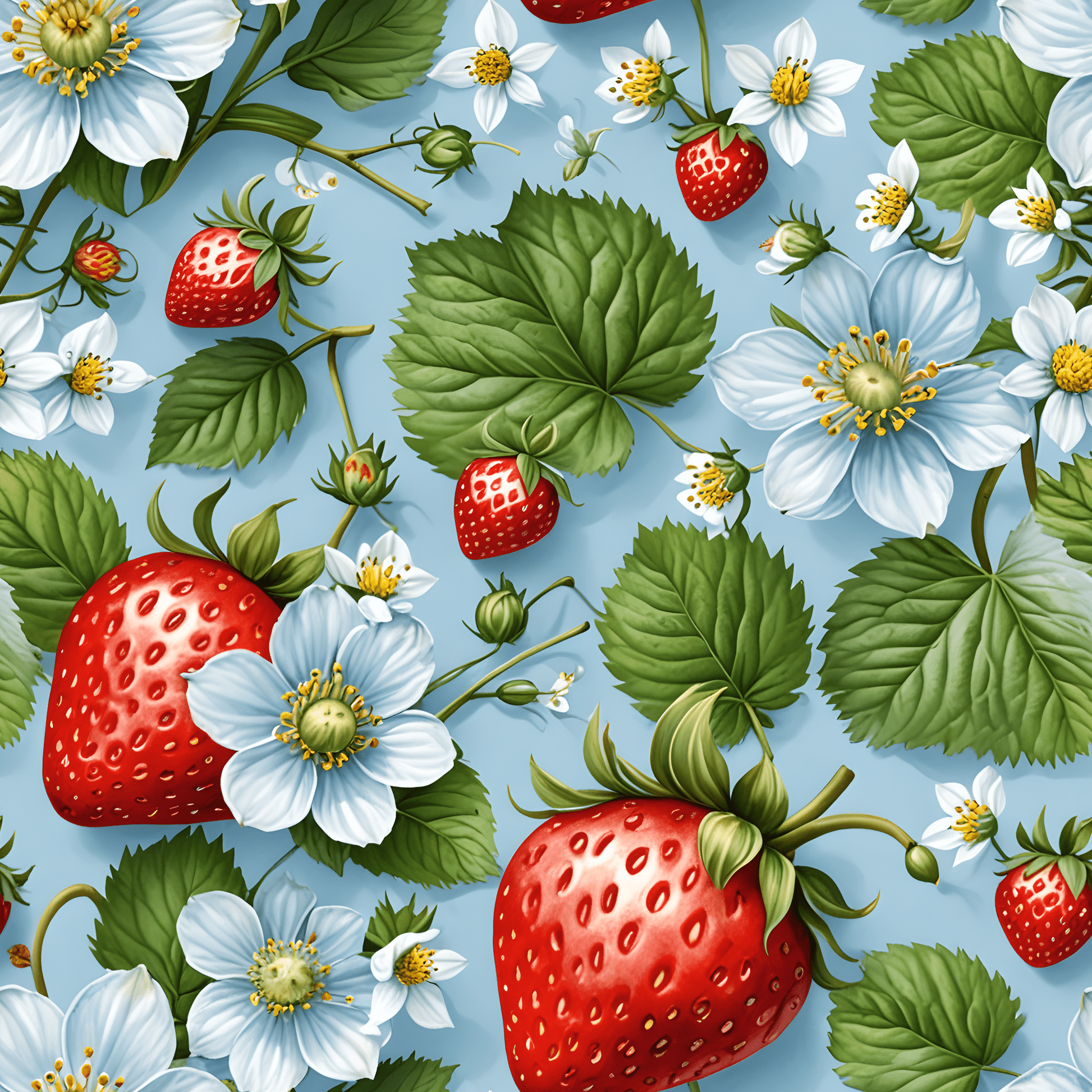 Blue Wrapping Paper featuring Delightful Strawberries