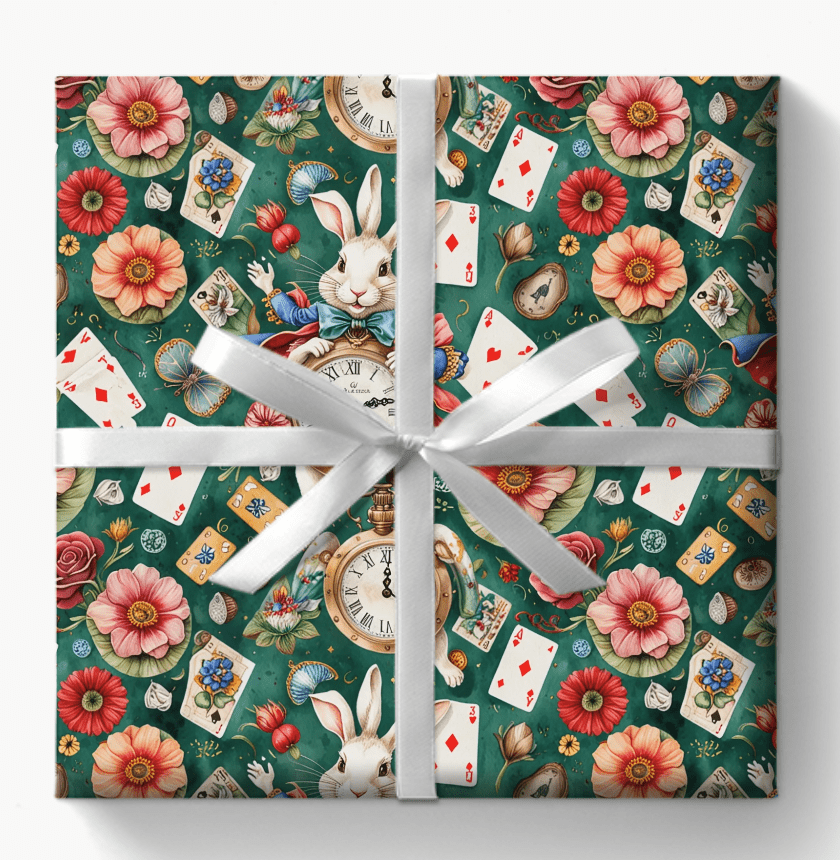 Glam Green Abstract Alice in Wonderland Wrapping Paper - 