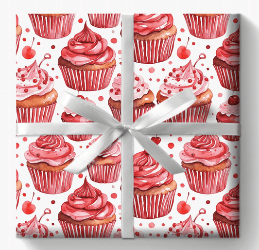 Cheerful Red Cupcake Wrapping Paper