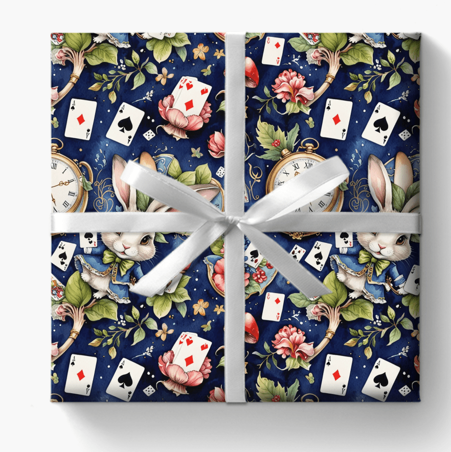 Enchanting Navy Gift Wrap inspired by Alice in Wonderland