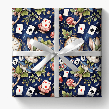 Enchanting Navy Gift Wrap inspired by Alice in Wonderland