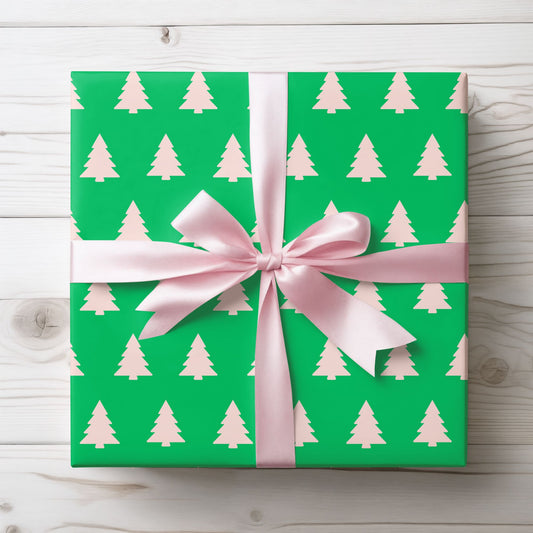 Evergreen Pop – Minimalist Holiday Tree Wrapping Paper
