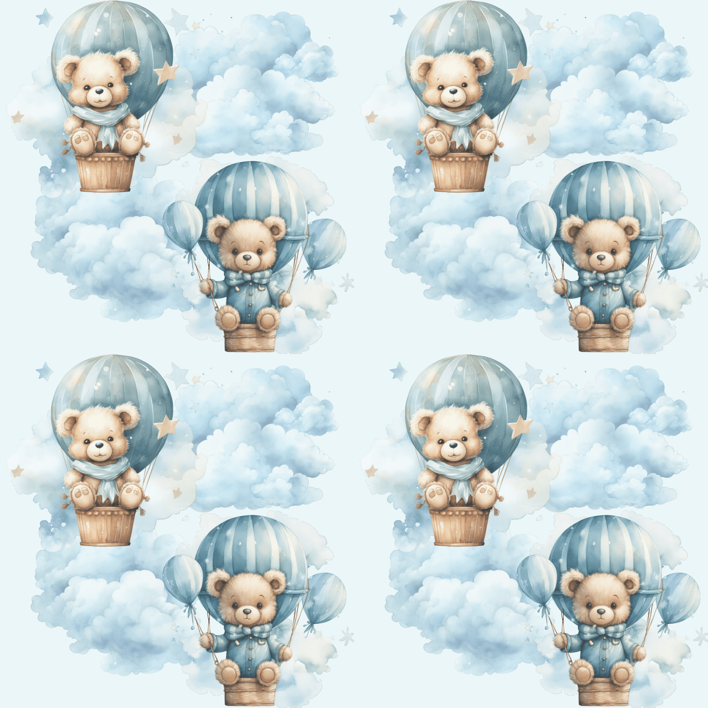 Bears in Blue Hotair Balloons Design