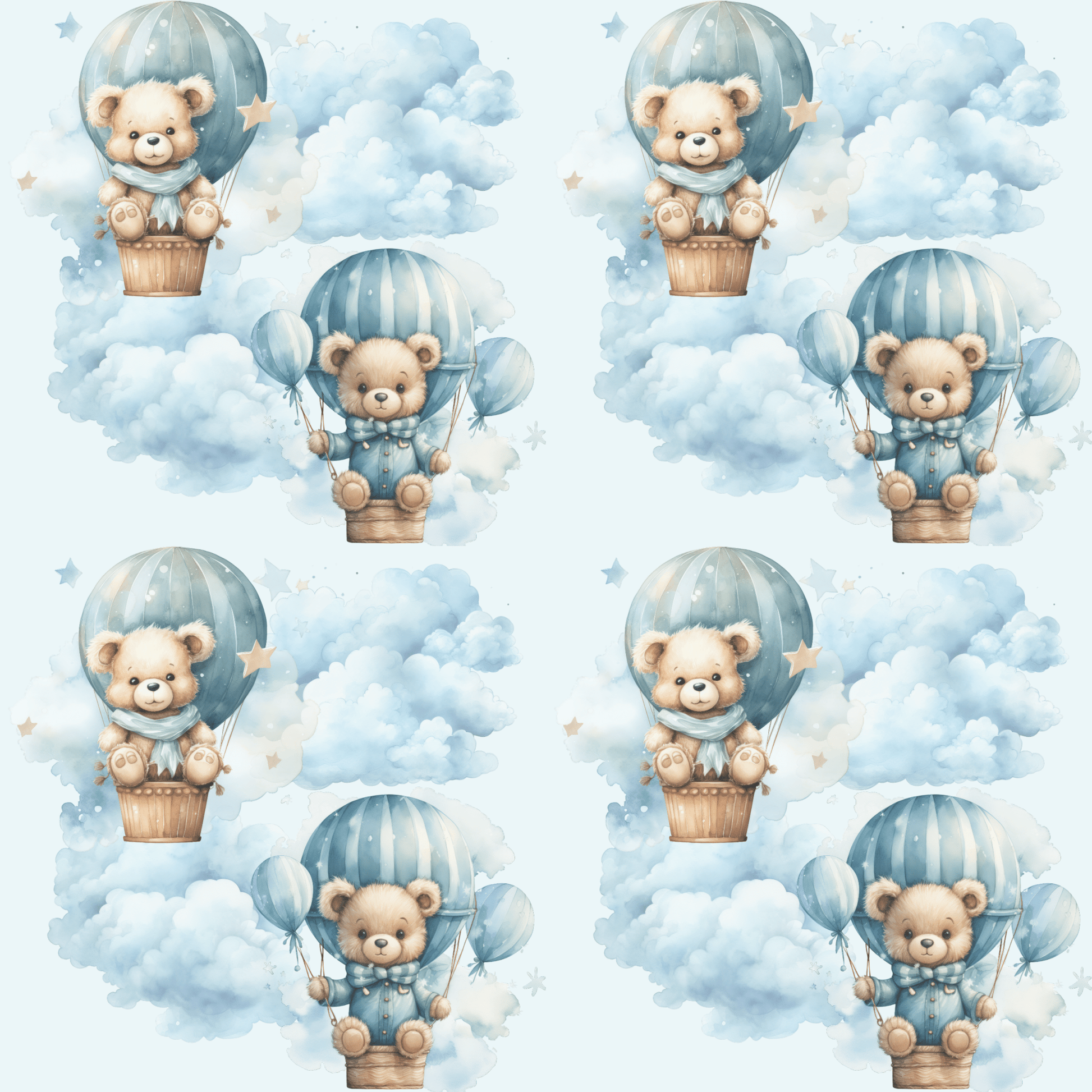 Bears in Blue Hotair Balloons Design