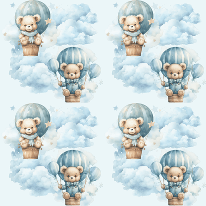 Bears in Blue Hotair Balloons Design