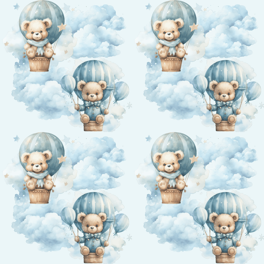 Bears in Blue Hotair Balloons Design