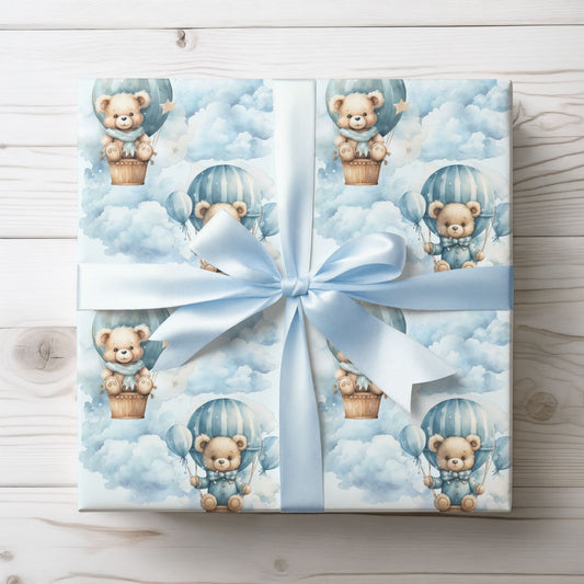 Bears in Blue Hotair Balloons Design