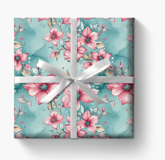 Aqua and Pink Watercolor Flowers