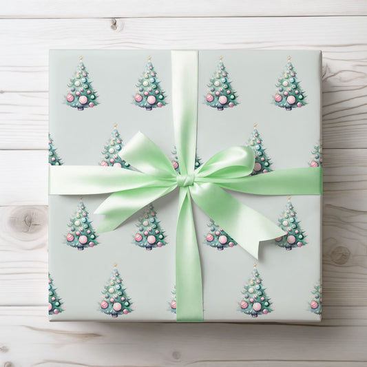 Pastel Pines – Dreamy Retro Christmas Tree Wrapping Paper