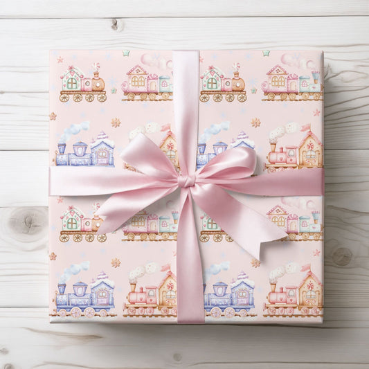 Candy Caboose Express – Gingerbread Train Wrapping Paper