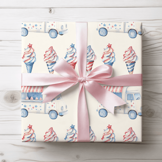 Vintage Ice Cream 4th of July Truck Wrapping Paper
