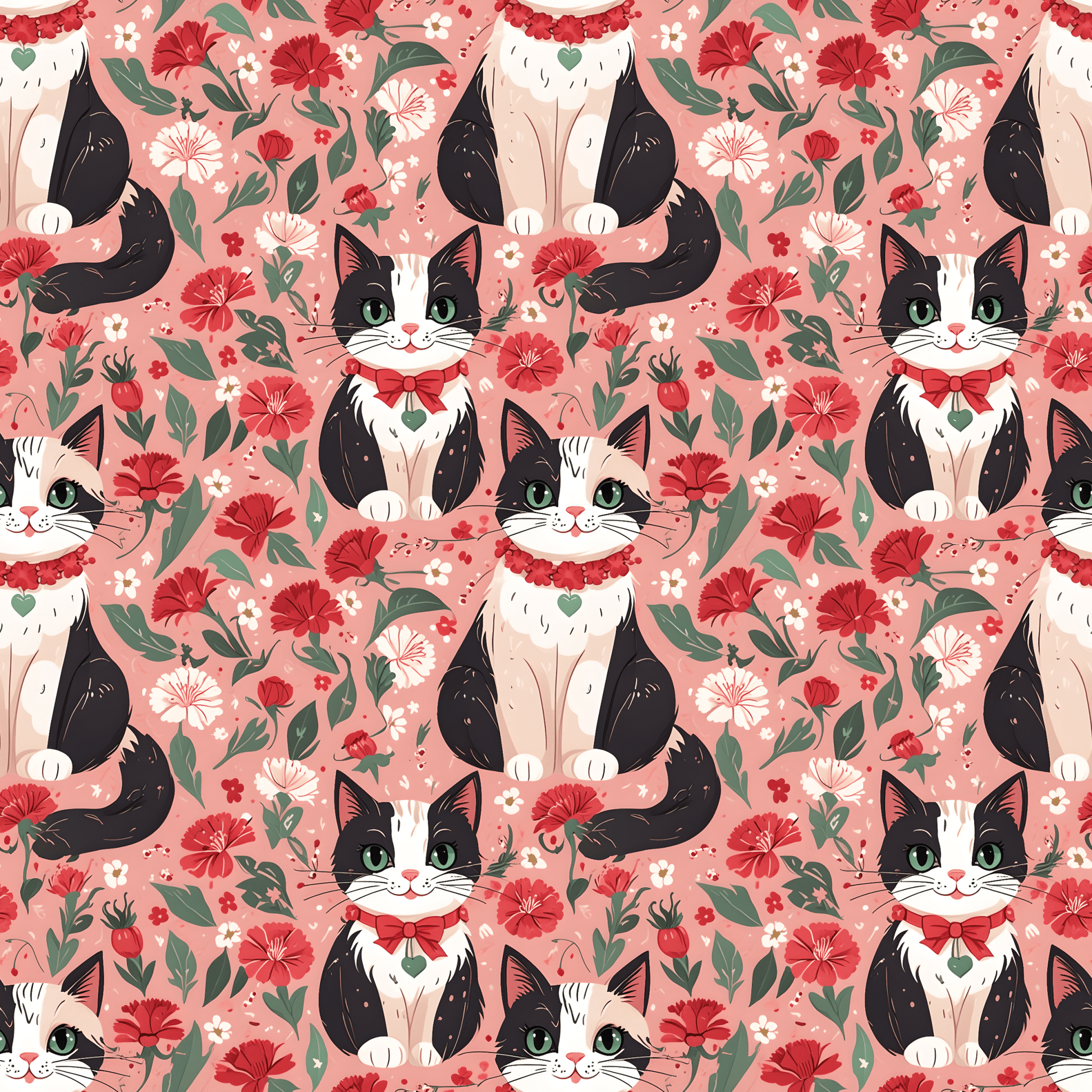 Cat and Floral Pattern on Pink Background Gift Wrap Roll