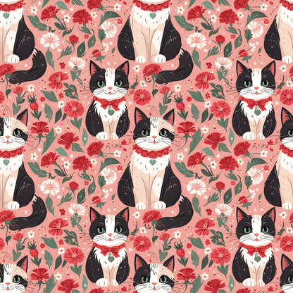 Cat and Floral Pattern on Pink Background Gift Wrap Roll