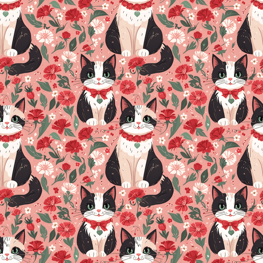 Cat and Floral Pattern on Pink Background Gift Wrap Roll