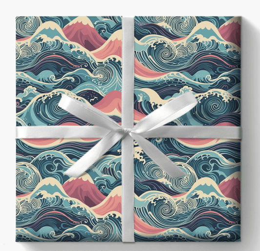 Ocean Wave Wrapping Papers - pink and blue