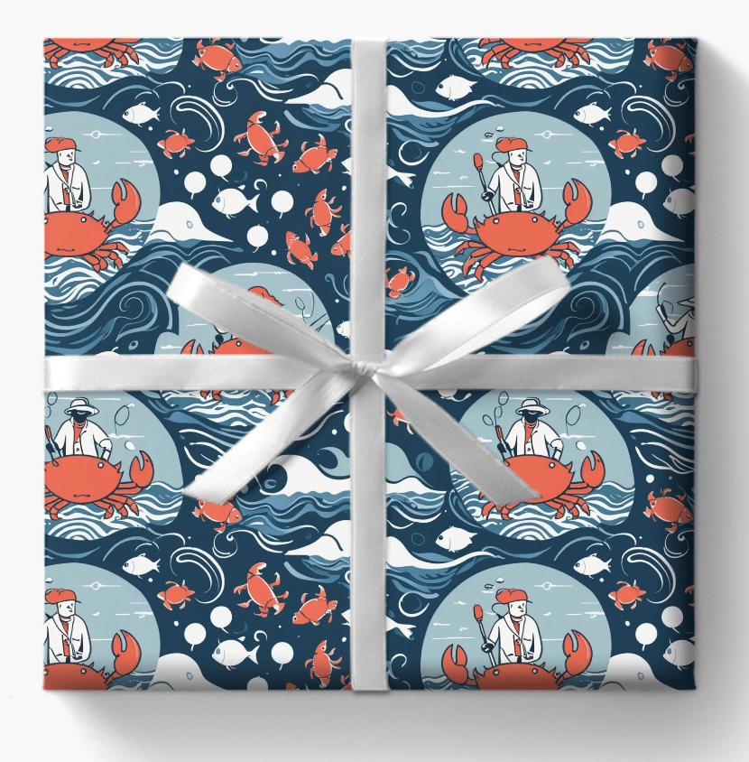 Silly Fisherman Wrapping Paper with Crab Design