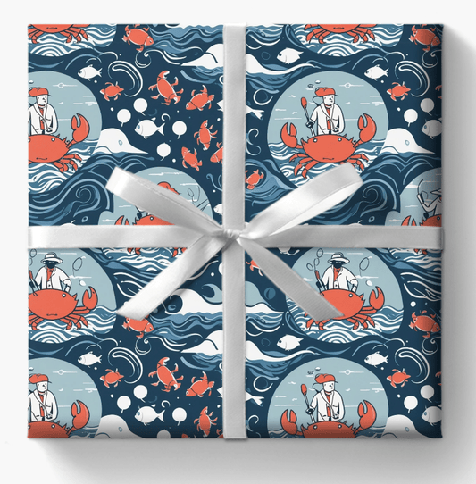 Silly Fisherman Wrapping Paper with Crab Design