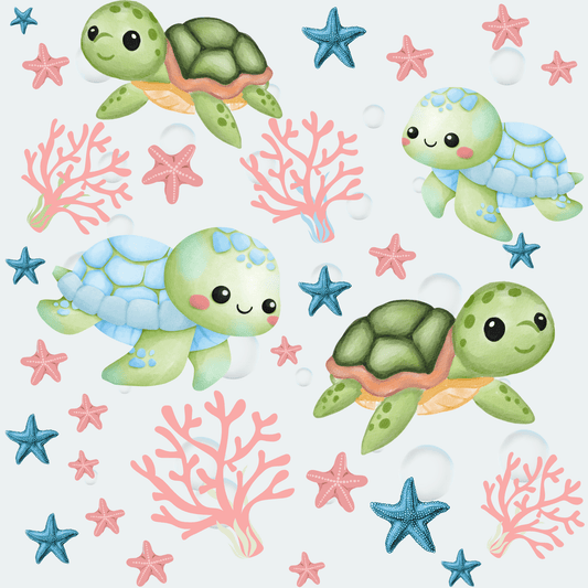 Baby Sea Turtle and Sea Stars Design