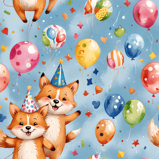 Cute Fox and Balloon Gift Wrap Birthday Party Decor for Kids or Cool Adults