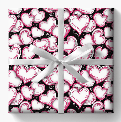 Elegant Pink, White and Black Heart Design Gift Wrap