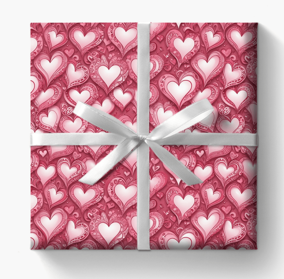 Sweet Pink Heart Print Gift Wrap for Valentine's Day