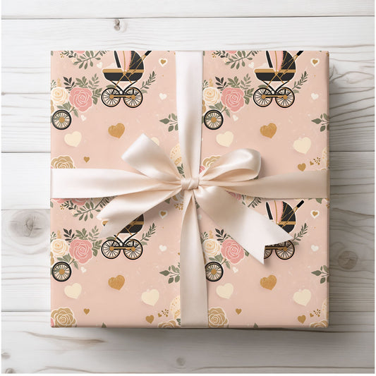 Wrapping Papers - Baby Shower Pattern with Flowers and Carriages