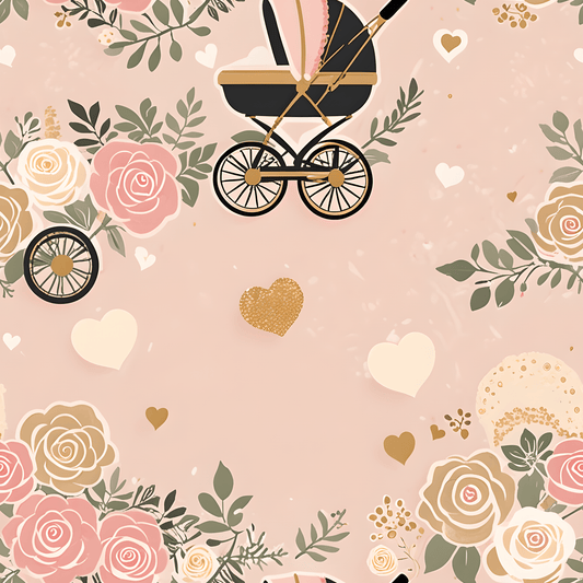 Wrapping Papers - Baby Shower Pattern with Flowers and Carriages