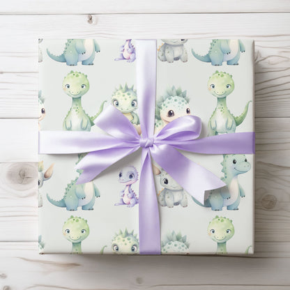 Cute Baby Dinosaurs on Light Green Background