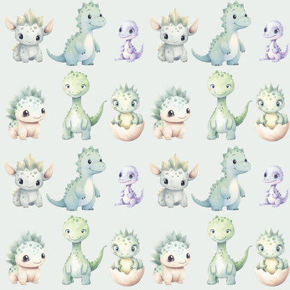 Cute Baby Dinosaurs on Light Green Background