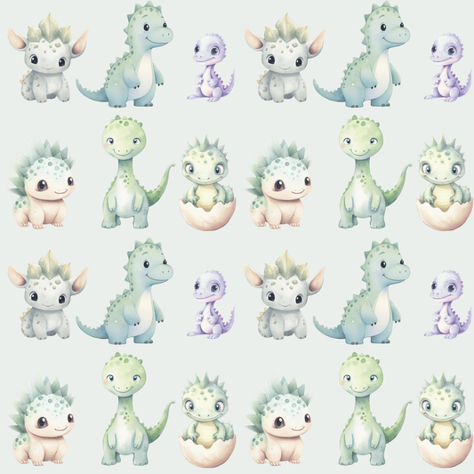 Cute Baby Dinosaurs on Light Green Background