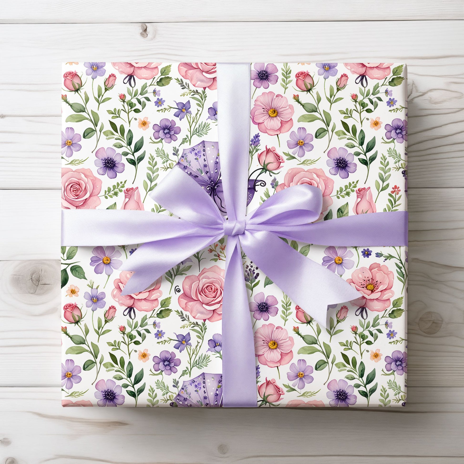 Baby Shower Gift Wrap with Floral and Baby Carriage Design