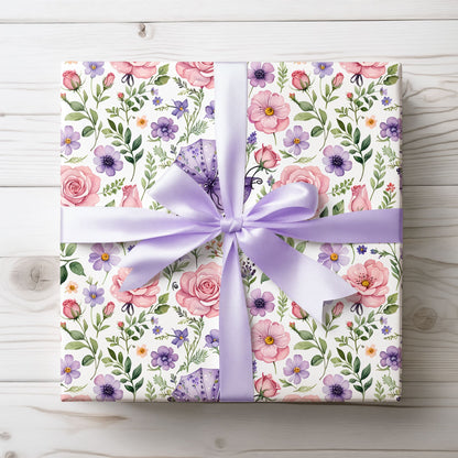 Baby Shower Gift Wrap with Floral and Baby Carriage Design